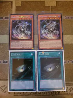 YUGIOH 2X DARK HOLE DRAGON MP23 + 2X DARK HOLE LCJW SECRET 1ST ED NM - Image 1