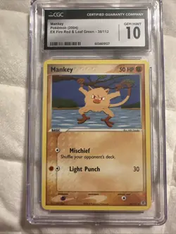 Mankey CGC 10 Gem Mint EX Fire Red Leaf Green 38/112 Pokemon Card 2004 Rare - Image 1