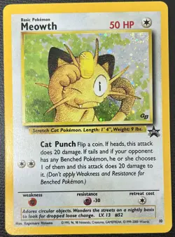 Meowth 10 Game Boy Black Star SWIRL GB Stamped Promo Rare Holo Pokemon Card NM - Image 1