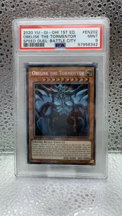 Yugioh PSA 9 MINT Obelisk the Tormentor SBCB-EN202 1st Edition Secret Rare - Image 1