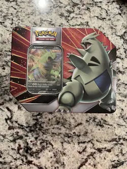Pokemon Tyranitar V Strikers Tin - Factory Sealed 5 Packs (Tyranitar Tin) 820650809552 - Image 1