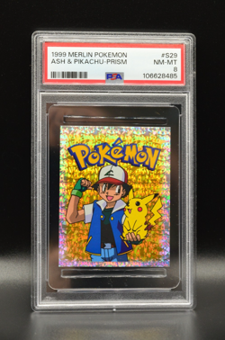 Ash Ketchum Pikachu Merlin Pokemon Album Stickers Silver Prism #S29 1999 PSA 8 - Image 1