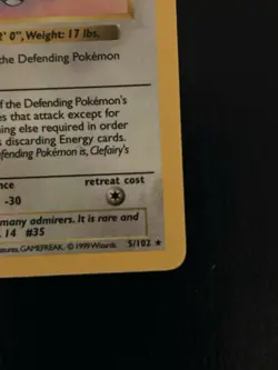 Pokemon TCG Clefairy Holo LP Card 5/102 Shadowless Base Set - Image 3