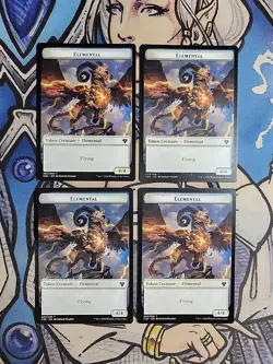4x Elemental (White, 4,4) / Soldier Dual-Sided Tokens - NM/M C20 IKO MTG Magic - Image 1
