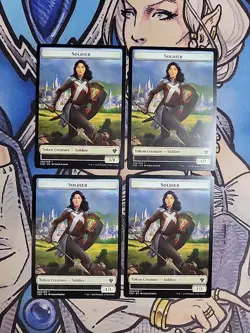 4x Elemental (White, 4,4) / Soldier Dual-Sided Tokens - NM/M C20 IKO MTG Magic - Image 2