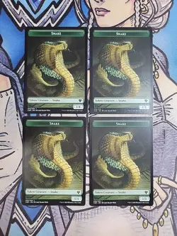 4x Snake / Beast (3,3) Dual-Sided Tokens - NM/M C20 IKO MTG Magic - Image 1
