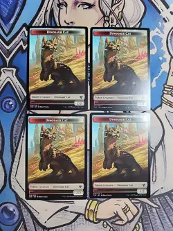 4x Dinosaur Cat / Bird Dual-Sided Tokens - NM/M C20 MTG Magic - Image 1