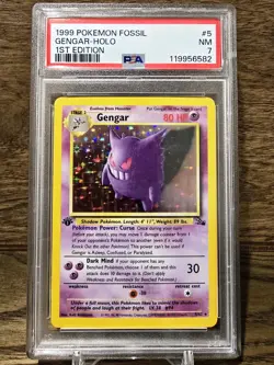 🟣 GENGAR 5/62 PSA 7 NM Fossil 1st Edition Pokemon Card TCG Holo Vintage - Image 1