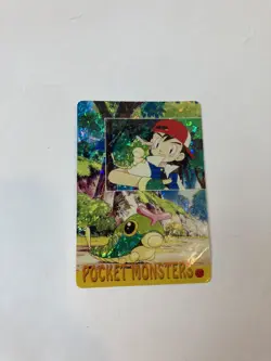 Rare 90s Vending Machine Sticker Ash Caterpie Gyarados on Back Holo Pokemon Card - Image 2