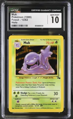 CGC 10 GEM MINT Muk 1999 Fossil 13/62 Holo Pokemon Card psa - Image 1