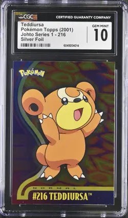 2001 Topps Pokemon Johto Series 1 Teddiursa #216 Foil CGC 10 Gem Mint - Image 1