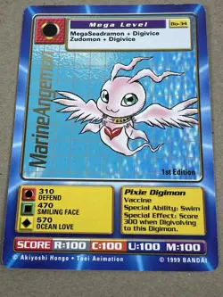 Bandai Digimon Trading Card Series 1 MarineAngemon Bo-34 Gold Text 1st Edition - Image 1