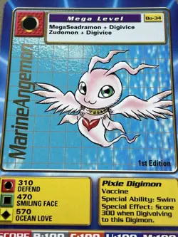 Bandai Digimon Trading Card Series 1 MarineAngemon Bo-34 Gold Text 1st Edition - Image 2