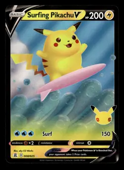 Surfing Pikachu V 008/025 Ultra Rare 25th Celebrations Pokemon Card - Image 1