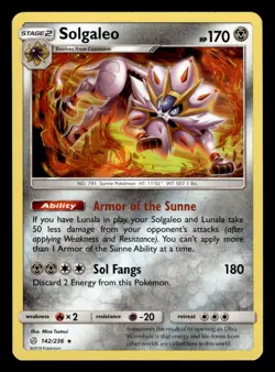 Solgaleo 142/236 Holo Rare Cosmic Eclipse Pokemon Card - Image 1