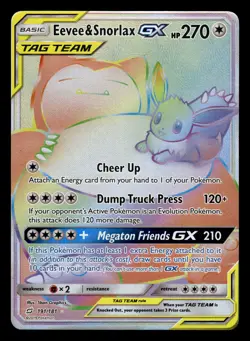 Eevee & Snorlax GX 191/181 Hyper Rainbow Rare Team Up Pokemon Card - Image 1