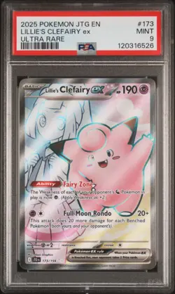 2025 POKEMON JTG EN-JOURNEY TOGETHER ULTRA RARE #173 LILLIE'S CLEFAIRY EX PSA 9 - Image 1