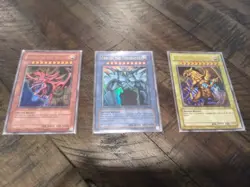 NM Yugi GBI Ultra Rare Egyptian God Set GBI-001 GBI-002 GBI-003 Worldwide Promos - Image 3