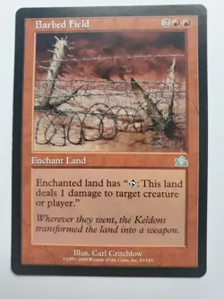 MTG Magic The Gathering Card Barbed Field Enchant Land Red Prophecy - Image 1