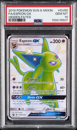 2019 POKEMON SUN & MOON HIDDEN FATES #SV60 FULL ART/ESPEON GX PSA 10 - Image 1