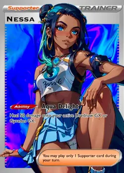 Nessa Custom Rainbow Holo Full Art Waifu Pokemon Trainer Card - Image 1