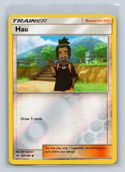 Hau #120/149 SM Base Set Reverse Holo Uncommon - Pokemon TCG Card D1 - Image 1