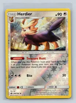 Herdier #104/149 SM Base Set Reverse Holo Uncommon - Pokemon TCG Card D2 - Image 1