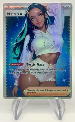 Nessa Custom Rainbow Holo Full Art Waifu Pokemon Trainer Card - Image 2