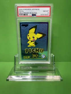 2000 POKEMON JAPANESE MEIJI PROMO PICHU BLUE FOIL PSA 8 - Image 1