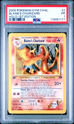 PSA 1 2000 Gym Challenge 1st EDITION Blaine's Charizard 2/132 Holo Foil Pokemon - Image 1