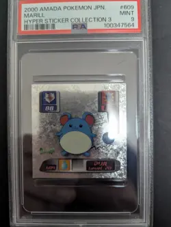 2000 AMADA POKEMON JAPANESE #609 MARILL HYPER STICKER COLLECTION 3 PSA9 - Image 1