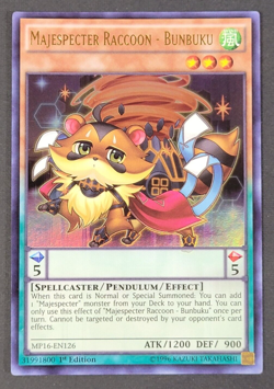 Yugioh TCG -1x Majespecter Raccoon Bunbuku - MP16-EN126 - 1st - Ultra Rare - NM - Image 1
