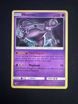 Mewtwo RARE card 75/214 Sun & Moon Unbroken Bonds Non-Holo 2019 Pokemon TCG - Image 1