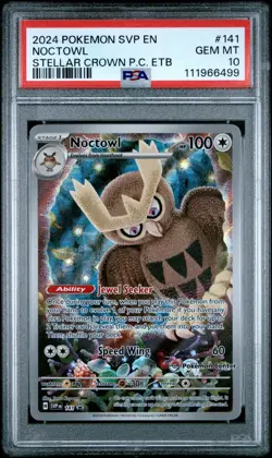 2024 Pokemon Center Noctowl SVP EN Stellar Crown ETB Stamped Promo 141 PSA 10 - Image 1