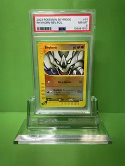 2003 POKEMON SKYRIDGE 91 RHYHORN-REVERSE FOIL PSA 8 - Image 1