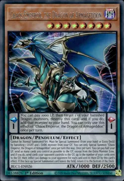 Chaos Emperor, The Dragon Of Armageddon - Silver Ultra Rare BLC1-EN026 NM YuGiOh - Image 1