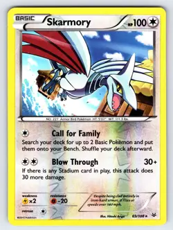 Skarmory 69/108 2015 XY Roaring Skies Pokemon Card TCG Reverse Holo Rare - Mp - Image 1