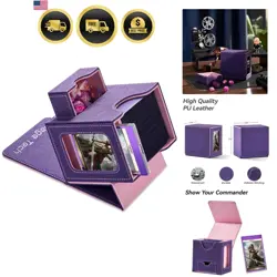 MTG Deck Box for Commander Cards Storage Organizer Dice Tray Purples pinks - Image 1