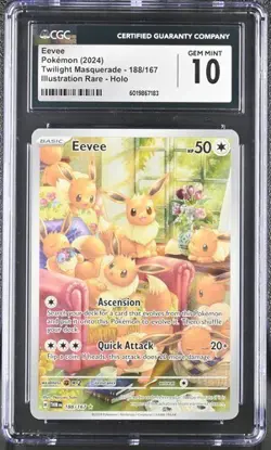 CGC 10 EEVEE 188 TWILIGHT MASQUERADE ILLUSTRATION RARE POKEMON GEM MINT - Image 1