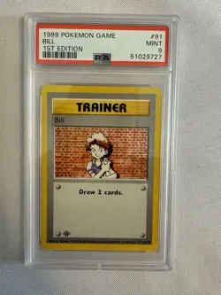 1999 Pokemon 1st Edition Shadowless Bill Trainer Base Set 91/102 PSA 9 Mint WOTC - Image 1