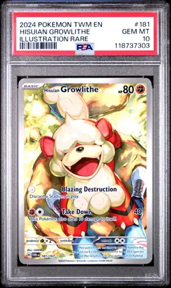 2024 POKEMON TWM EN-TWILIGHT MASQUERADE #181 HISUIAN GROWLITHE PSA 10 - Image 1