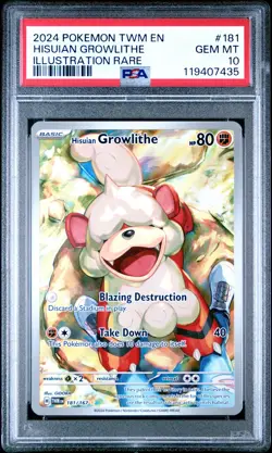 2024 POKEMON TWM EN-TWILIGHT MASQUERADE #181 HISUIAN GROWLITHE PSA 10 - Image 1