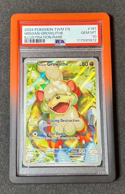 2024 POKEMON TWM EN-TWILIGHT MASQUERADE #181 HISUIAN GROWLITHE PSA 10 - Image 1
