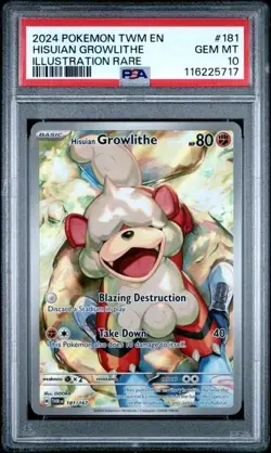 2024 POKEMON TWM EN-TWILIGHT MASQUERADE #181 HISUIAN GROWLITHE PSA 10 - Image 1