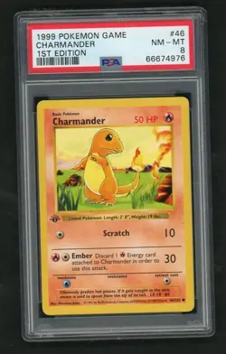 1999 Wizards of the Coast Pokemon #46 Charmander 1st Edition PSA 8 NM-MT - Image 1