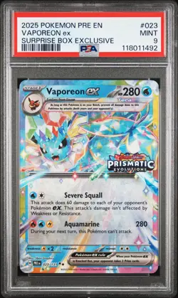 Vaporeon Ex #023 2025 Pokemon Pre En-Prismatic Evolutions PSA 9 C - Image 1