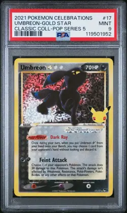 2021 POKEMON CELEBRATIONS CLASSIC COLLECTION #17 UMBREON-GOLD STAR PSA 9 - Image 1