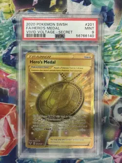 2020 POKEMON SWORD & SHIELD VIVID VOLTAGE-SECRET #201 FA/HERO'S MEDAL PSA 9 - Image 1