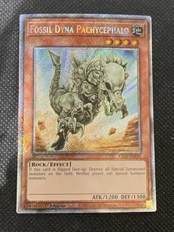 YuGiOh! - Fossil Dyna Pachycephalo RA03-EN195 Platinum Secret Rare 1st Near Mint - Image 1