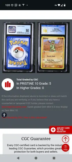 (POP 5) CGC 10 PRISTINE Machop 64/101 EX Hidden Legends Pokemon 2004 Card - Image 5